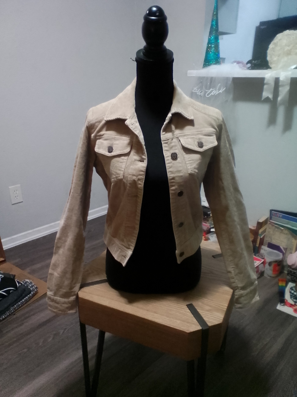 Roxy Tan Courdoroy Cropped Jean Jacket